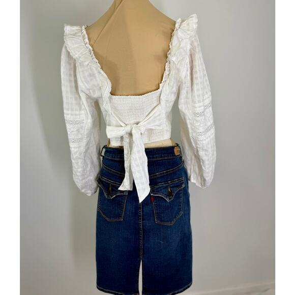 Perfect summer top! white lace cropped peasant top. women's top size L - Picture 5 of 11